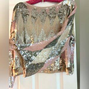 Neiman Marcus Pink Cream and Silver Sequin top